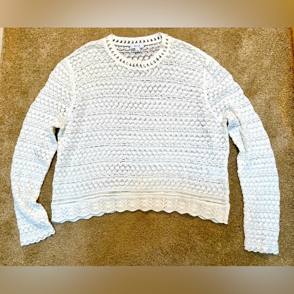Reiss White Crochet Crew Neck Sweater